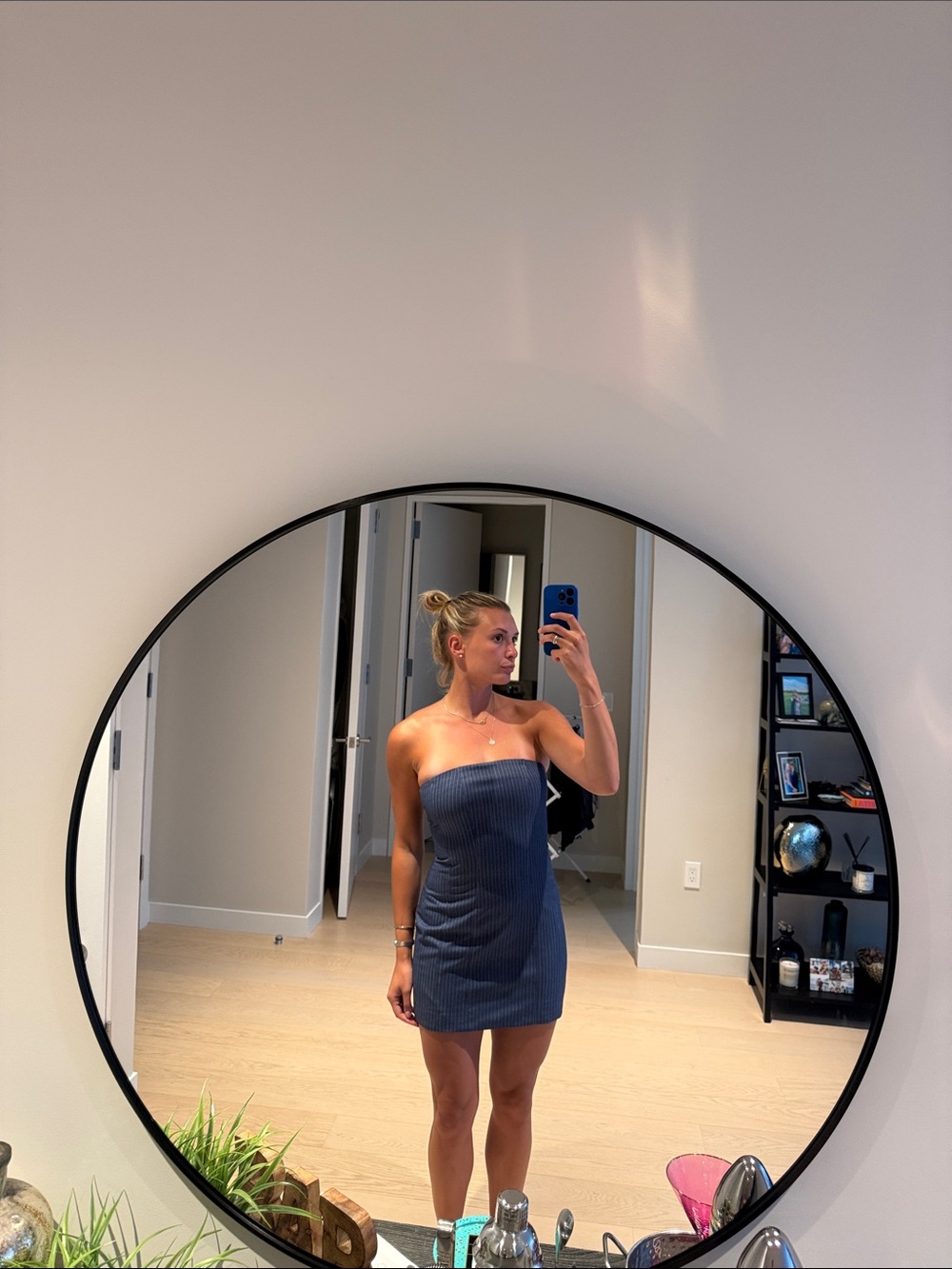 REVOLVE Strapless Blue Ribbed Bodycon Dress